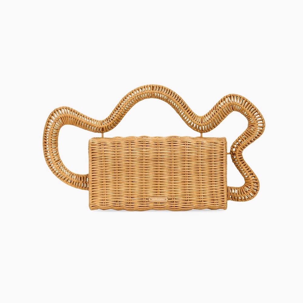 cult gaia Wavy Woven Rattan Clutch in Natural